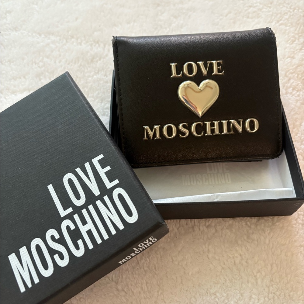 Moschino Black Wallet with Gold Heart Accent